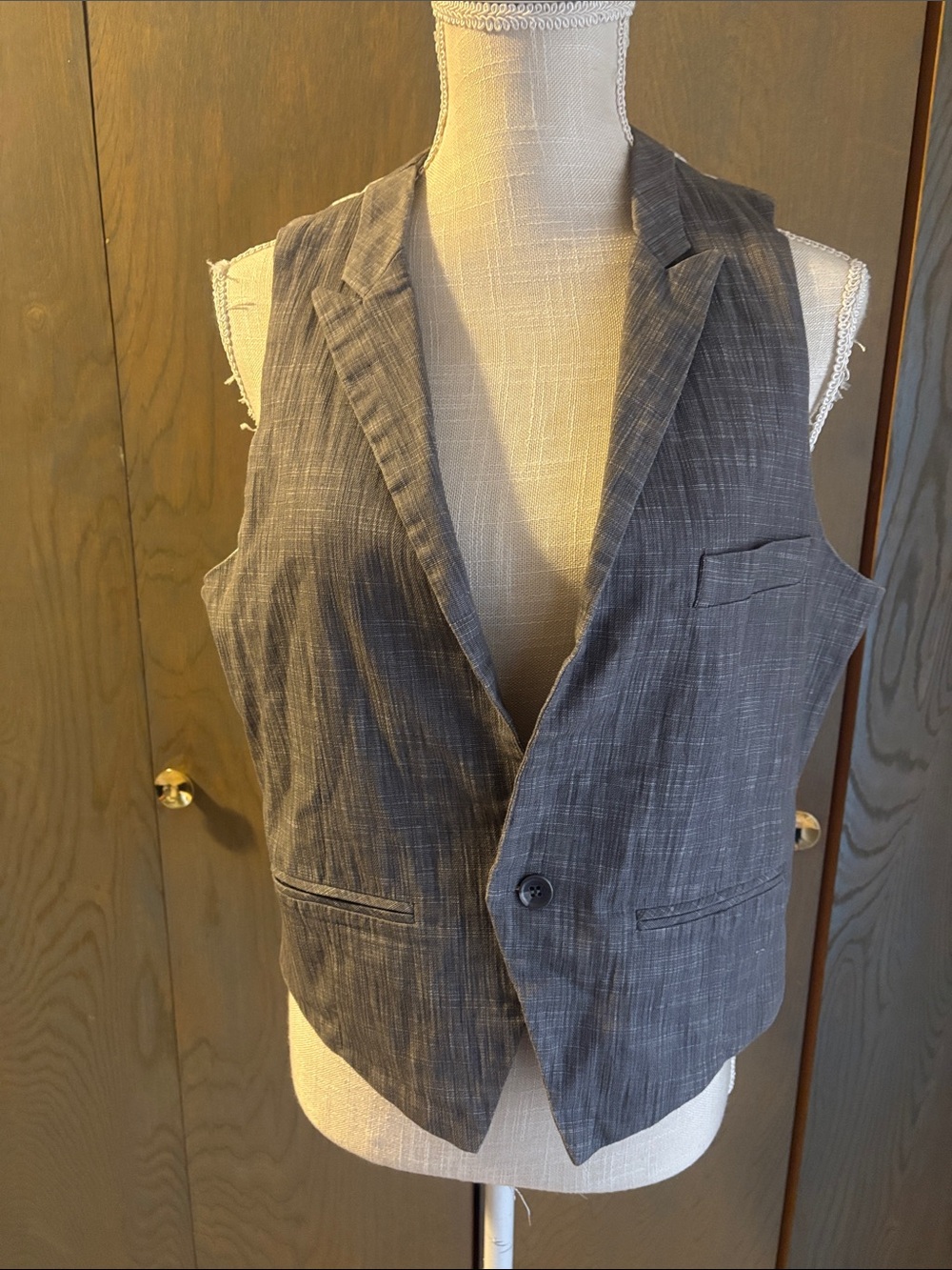 Heritage 1981 Vest Boyfriend Style Grey Pinstripe Cotton Contrast Mixed